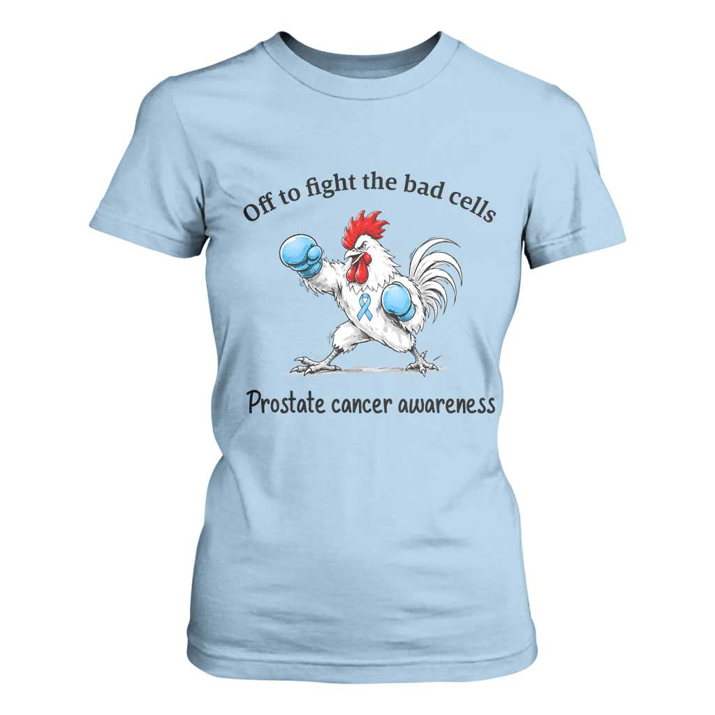 Prostate Cancer Awareness T Shirt For Women Rooster Light Blue Ribbon Survivor Chemotherapy Gift
