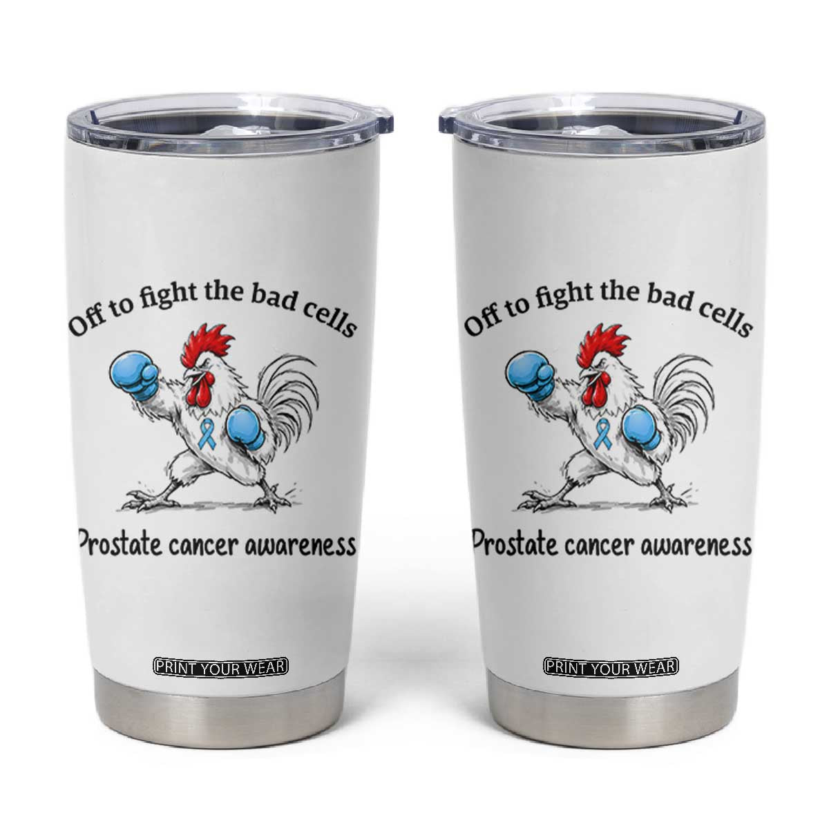 Prostate Cancer Awareness Tumbler Cup Rooster Light Blue Ribbon Survivor Chemotherapy Gift