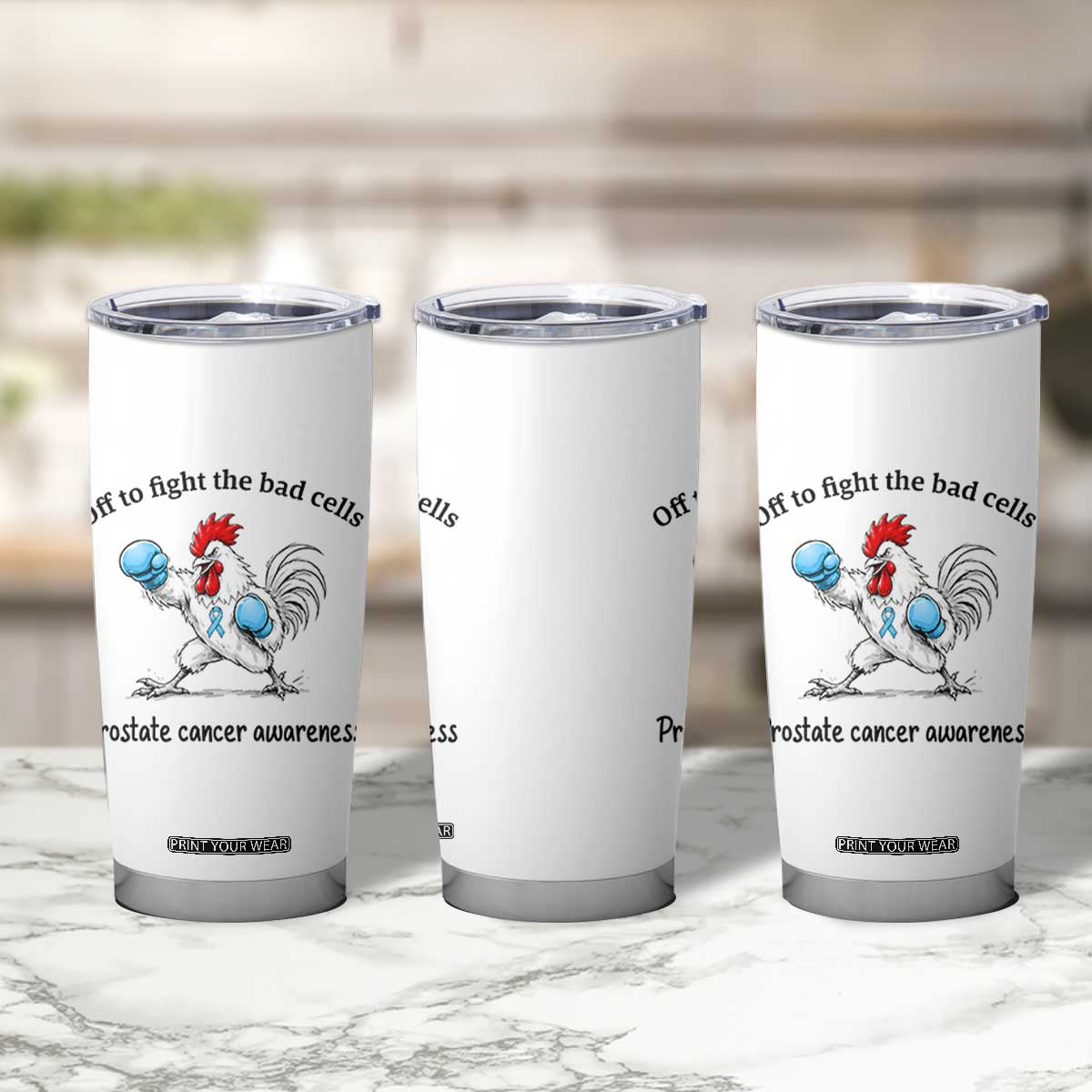 Prostate Cancer Awareness Tumbler Cup Rooster Light Blue Ribbon Survivor Chemotherapy Gift