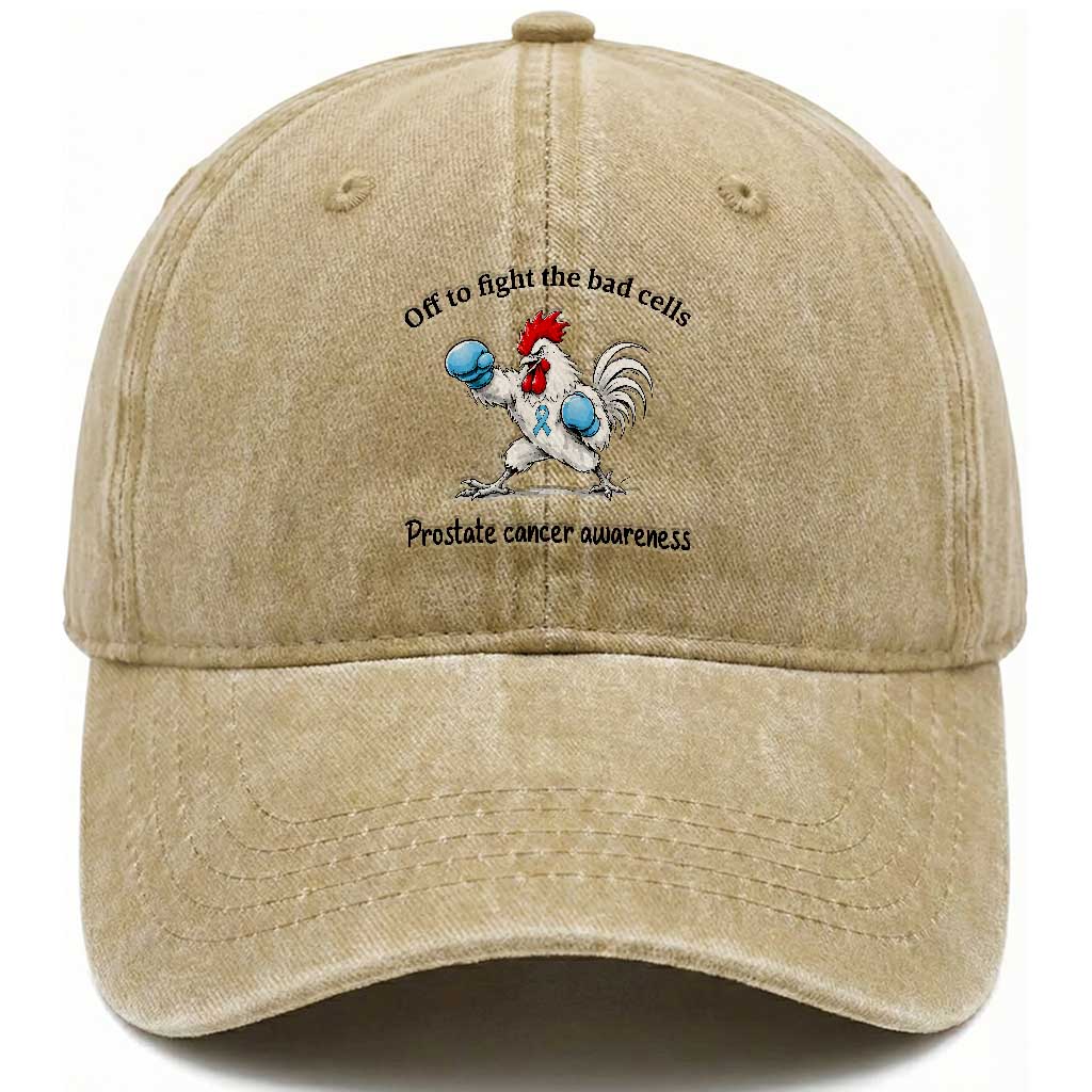 Prostate Cancer Awareness Washed Cotton Baseball Cap Rooster Light Blue Ribbon Survivor Chemotherapy Gift TS10 Print Your Wear