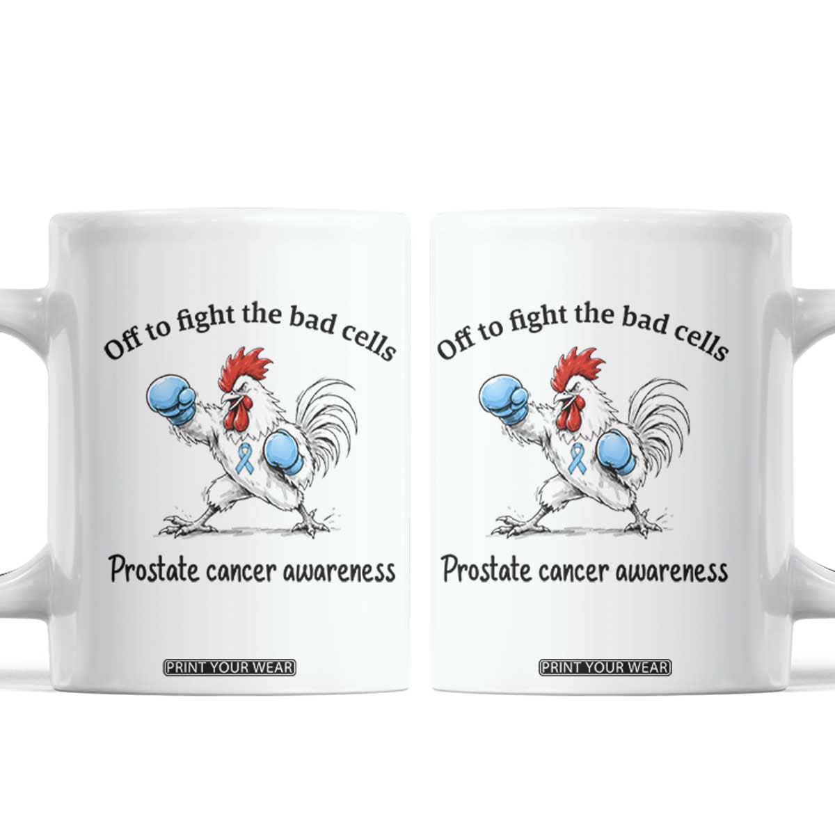 Prostate Cancer Awareness Coffee Mug Rooster Light Blue Ribbon Survivor Chemotherapy Gift
