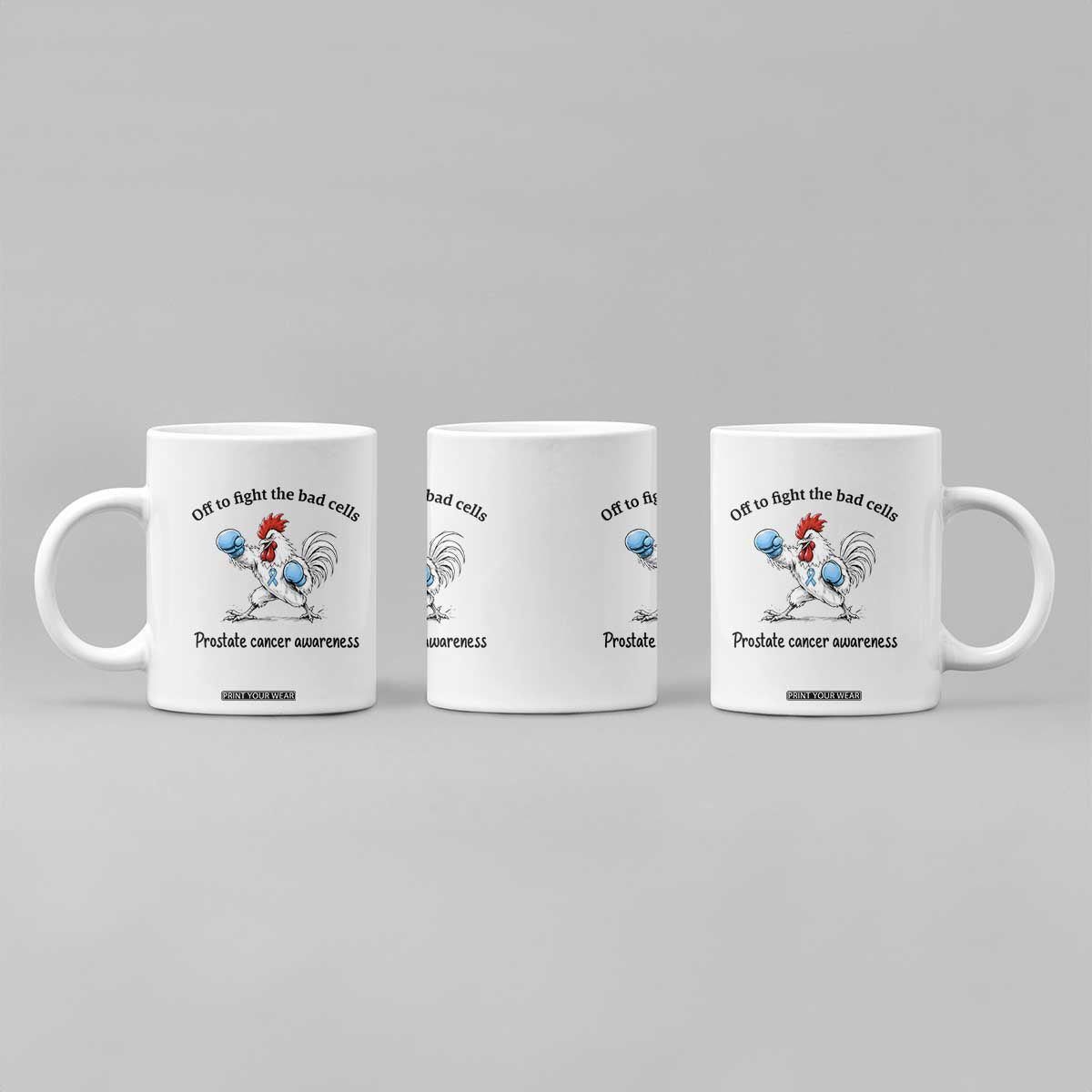 Prostate Cancer Awareness Coffee Mug Rooster Light Blue Ribbon Survivor Chemotherapy Gift
