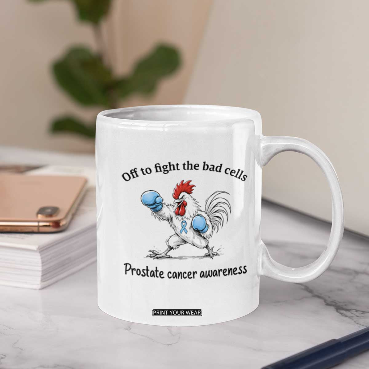 Prostate Cancer Awareness Coffee Mug Rooster Light Blue Ribbon Survivor Chemotherapy Gift