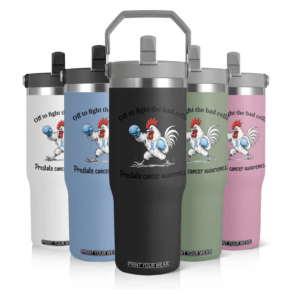 Prostate Cancer Awareness Flip Straw Tumbler Rooster Light Blue Ribbon Survivor Chemotherapy Gift