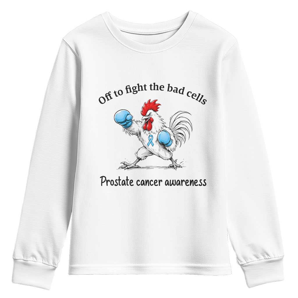 Prostate Cancer Awareness Youth Sweatshirt Rooster Light Blue Ribbon Survivor Chemotherapy Gift TS10 White Print Your Wear
