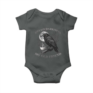 Funny Crow Coffee Baby Onesie Raven Spooky Halloween Hello Darkness My Old Friend TS10 Dark Heather Print Your Wear