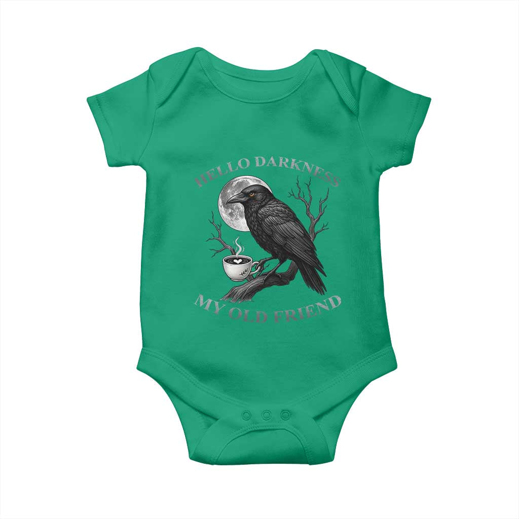 Funny Crow Coffee Baby Onesie Raven Spooky Halloween Hello Darkness My Old Friend TS10 Irish Green Print Your Wear
