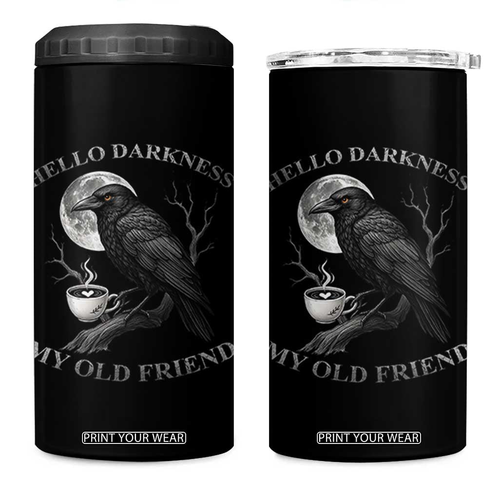 Funny Crow Coffee 4 in 1 Can Cooler Tumbler Raven Spooky Halloween Hello Darkness My Old Friend TS10 One Size: 16 oz Black Print Your Wear