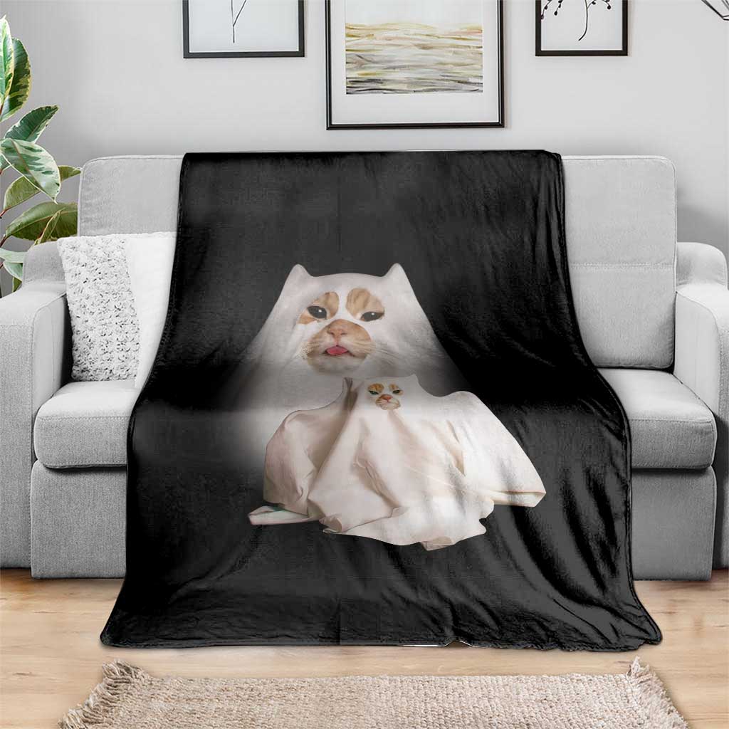 Funny Halloween Ghost Cat Meme Throw Blanket TS10 Print Your Wear