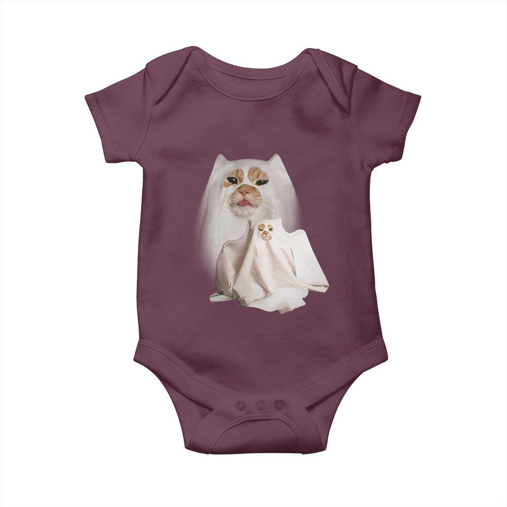 Funny Halloween Ghost Cat Meme Baby Onesie TS10 Maroon Print Your Wear