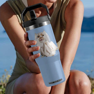 Funny Halloween Ghost Cat Meme Flip Straw Tumbler TS10 One Size: 30 oz Light Blue Print Your Wear
