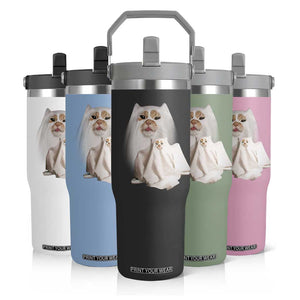 Funny Halloween Ghost Cat Meme Flip Straw Tumbler TS10 Print Your Wear