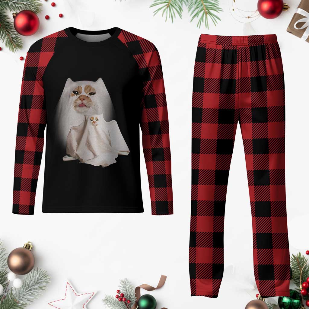 Funny Halloween Ghost Cat Meme Plaid Pajama Set TS10 Buffalo Plaid Print Your Wear