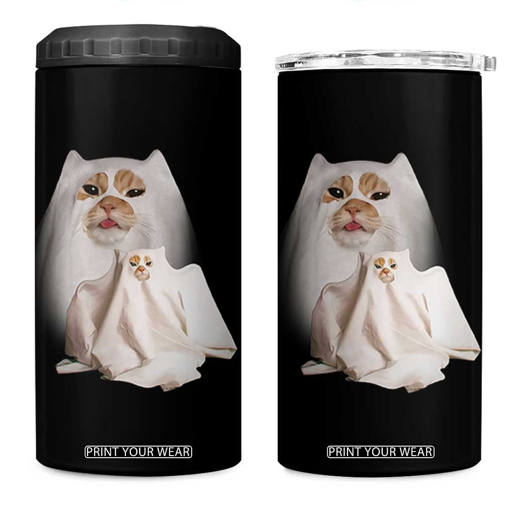 Funny Halloween Ghost Cat Meme 4 in 1 Can Cooler Tumbler TS10 One Size: 16 oz Black Print Your Wear