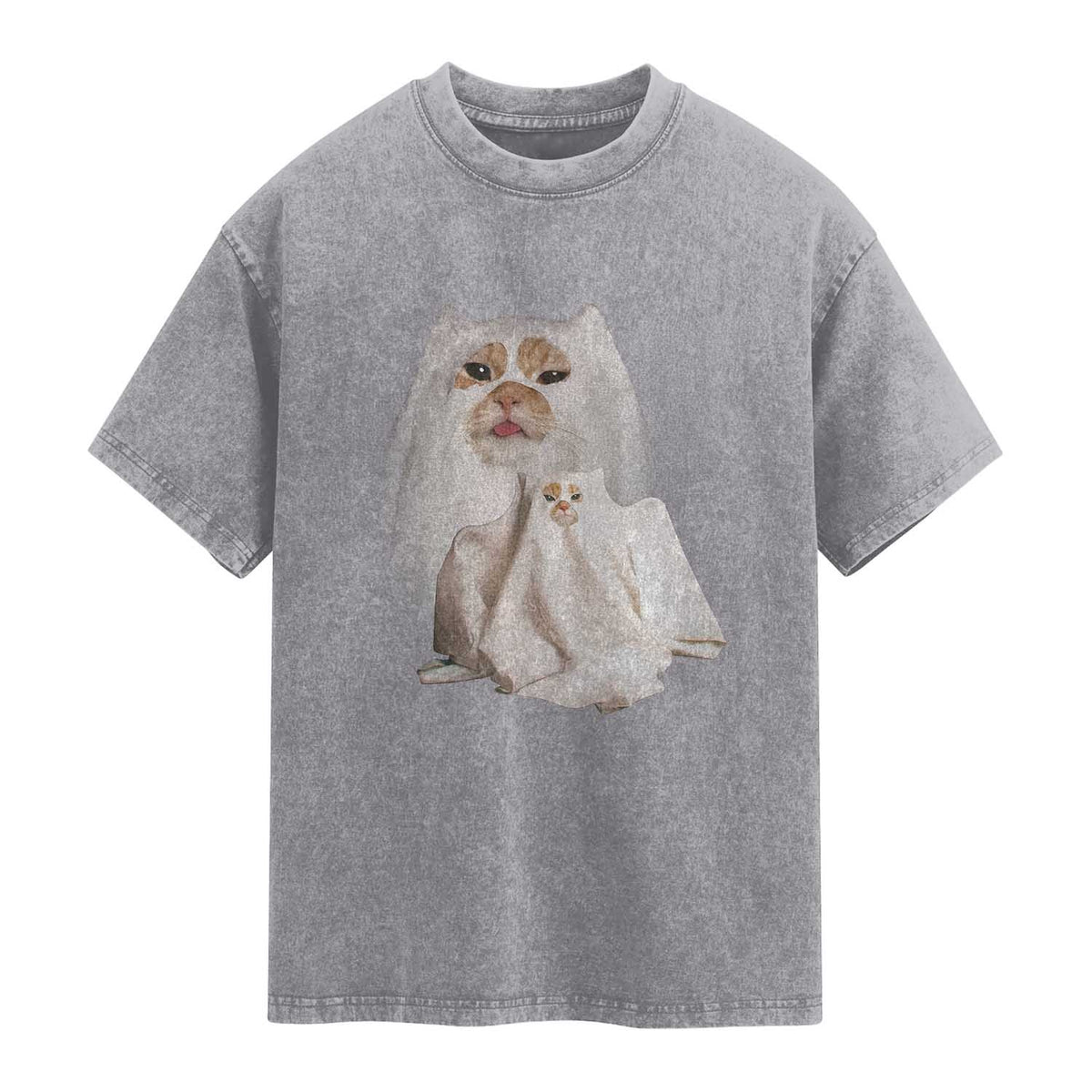 Funny Halloween Ghost Cat Meme Washed Cotton T-Shirt
