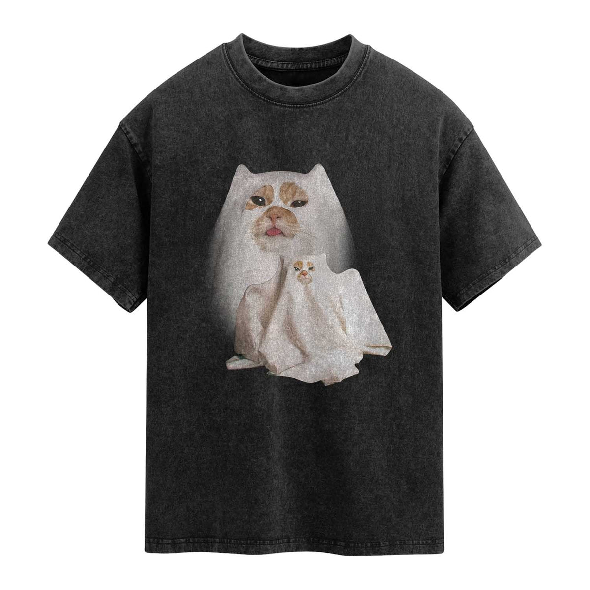 Funny Halloween Ghost Cat Meme Washed Cotton T-Shirt