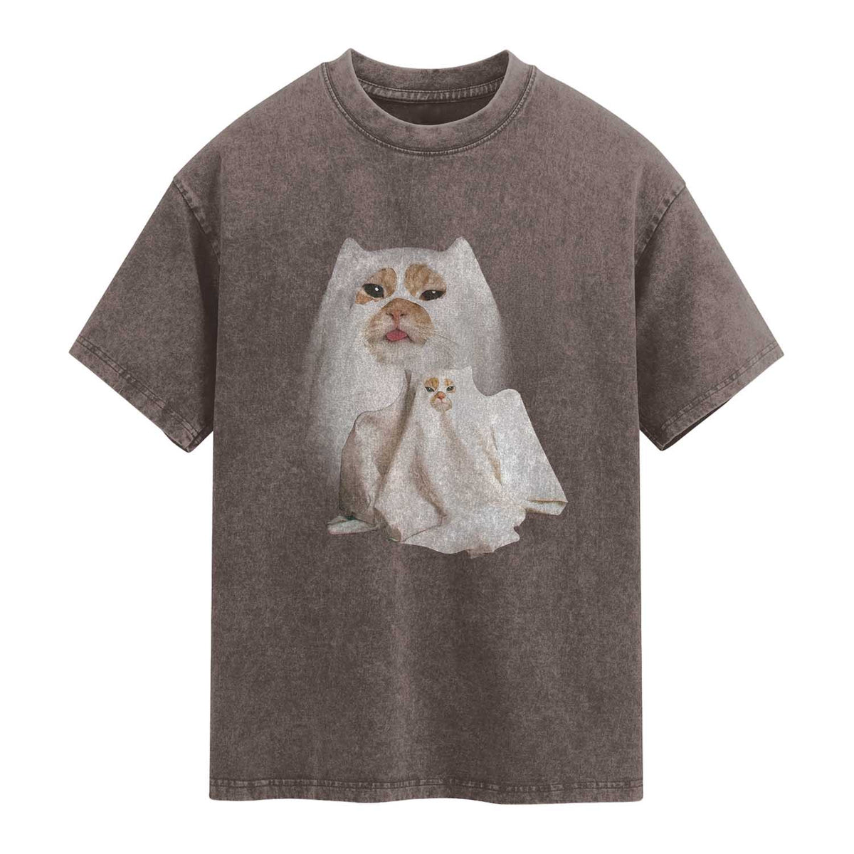 Funny Halloween Ghost Cat Meme Washed Cotton T-Shirt