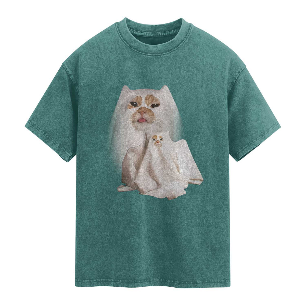 Funny Halloween Ghost Cat Meme Washed Cotton T-Shirt