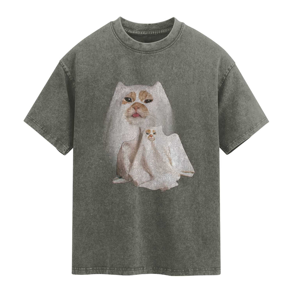 Funny Halloween Ghost Cat Meme Washed Cotton T-Shirt