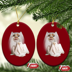 Funny Halloween Ghost Cat Meme Ceramic Ornament TS10 Print Your Wear