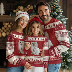 Funny Halloween Ghost Cat Meme Ugly Christmas Sweater TS10 Red Beige Print Your Wear