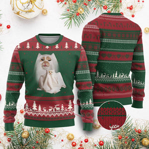 Funny Halloween Ghost Cat Meme Ugly Christmas Sweater TS10 Red Green Print Your Wear