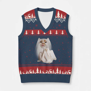 Funny Halloween Ghost Cat Meme V-Neck Knit Sweater Vest TS10 Navy Red Print Your Wear