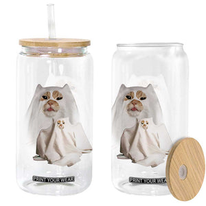 Funny Halloween Ghost Cat Meme Glass Can TS10 Print Your Wear
