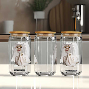 Funny Halloween Ghost Cat Meme Glass Can TS10 Print Your Wear