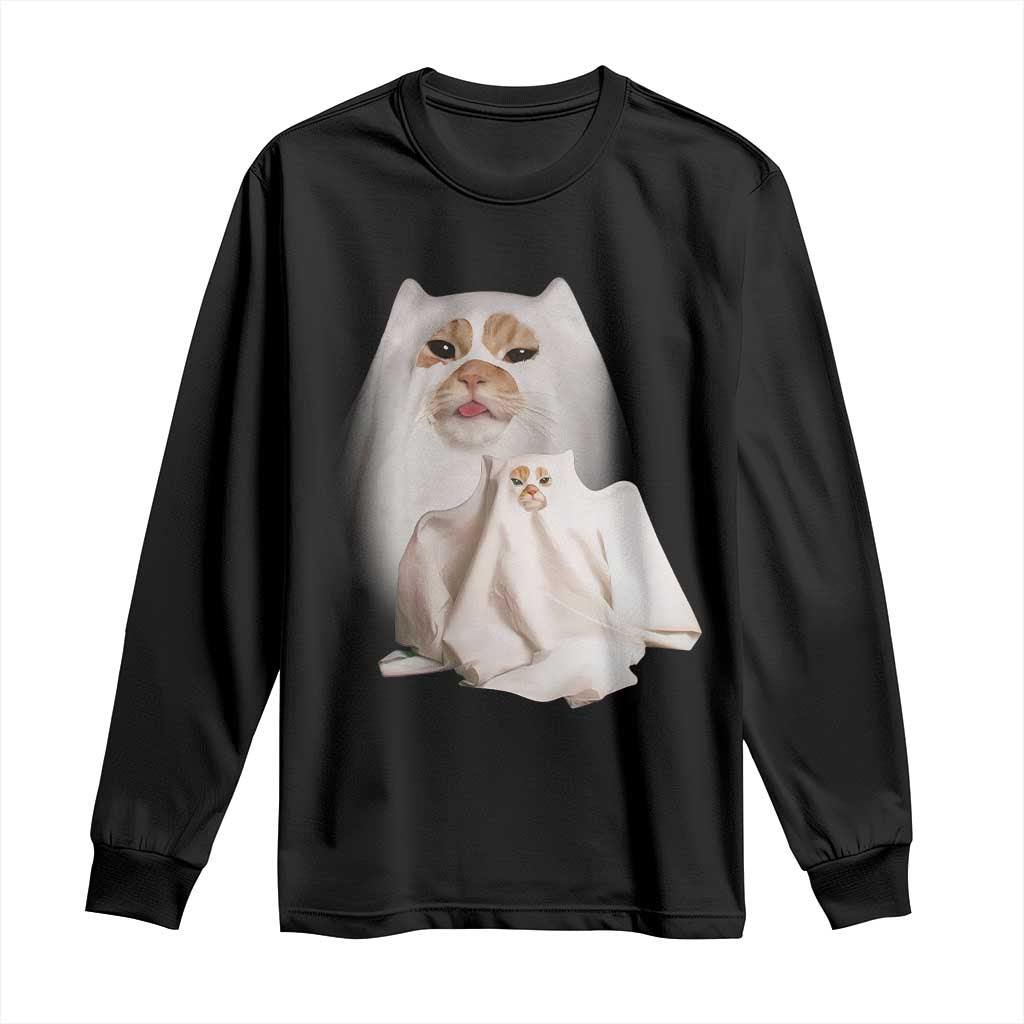 Funny Halloween Ghost Cat Meme Long Sleeve Shirt TS10 Black Print Your Wear