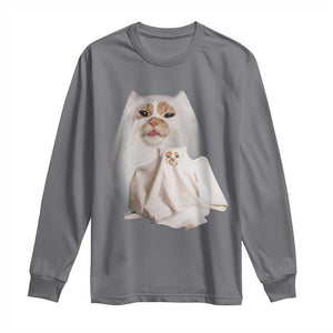 Funny Halloween Ghost Cat Meme Long Sleeve Shirt TS10 Charcoal Print Your Wear