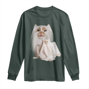 Funny Halloween Ghost Cat Meme Long Sleeve Shirt TS10 Dark Forest Green Print Your Wear