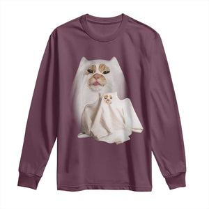 Funny Halloween Ghost Cat Meme Long Sleeve Shirt TS10 Maroon Print Your Wear