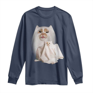 Funny Halloween Ghost Cat Meme Long Sleeve Shirt TS10 Navy Print Your Wear