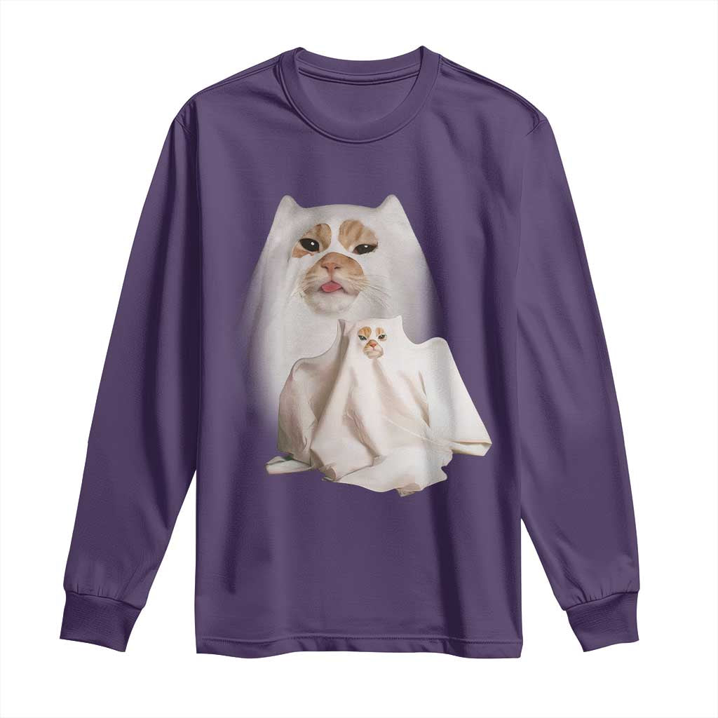 Funny Halloween Ghost Cat Meme Long Sleeve Shirt TS10 Purple Print Your Wear