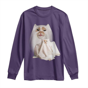 Funny Halloween Ghost Cat Meme Long Sleeve Shirt TS10 Purple Print Your Wear