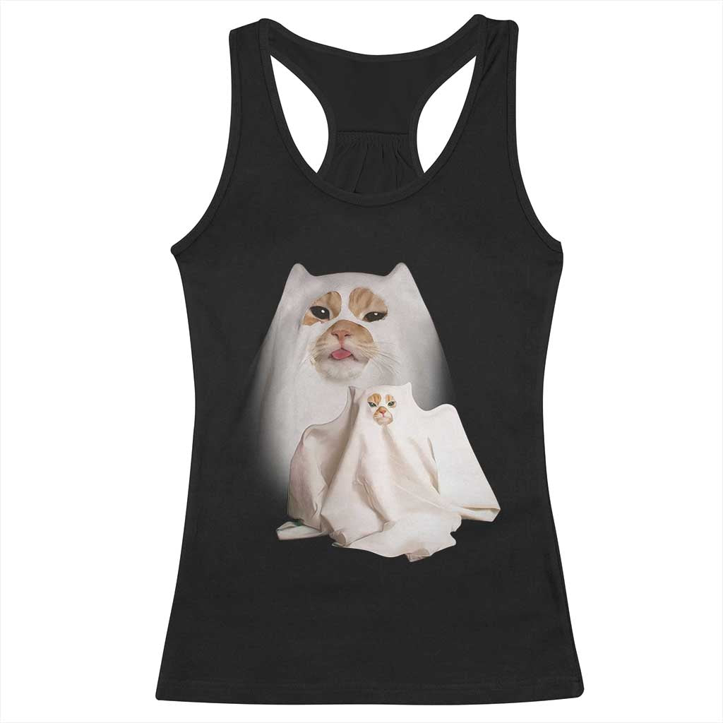 Funny Halloween Ghost Cat Meme Racerback Tank Top TS10 Black Print Your Wear