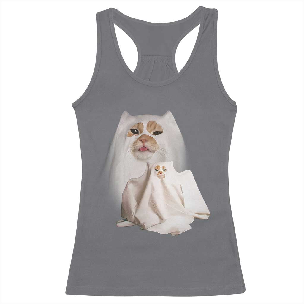 Funny Halloween Ghost Cat Meme Racerback Tank Top TS10 Charcoal Print Your Wear