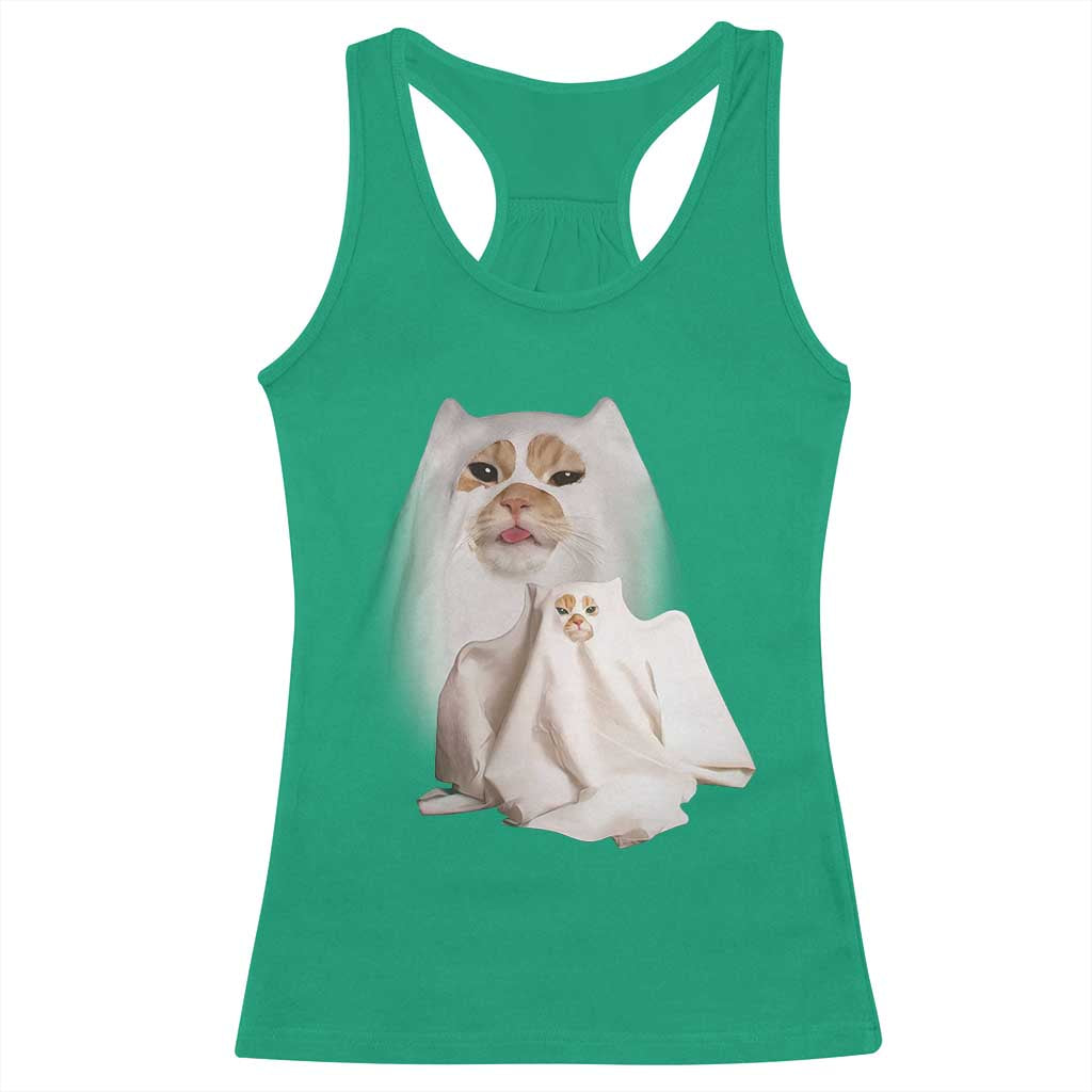 Funny Halloween Ghost Cat Meme Racerback Tank Top TS10 Irish Green Print Your Wear