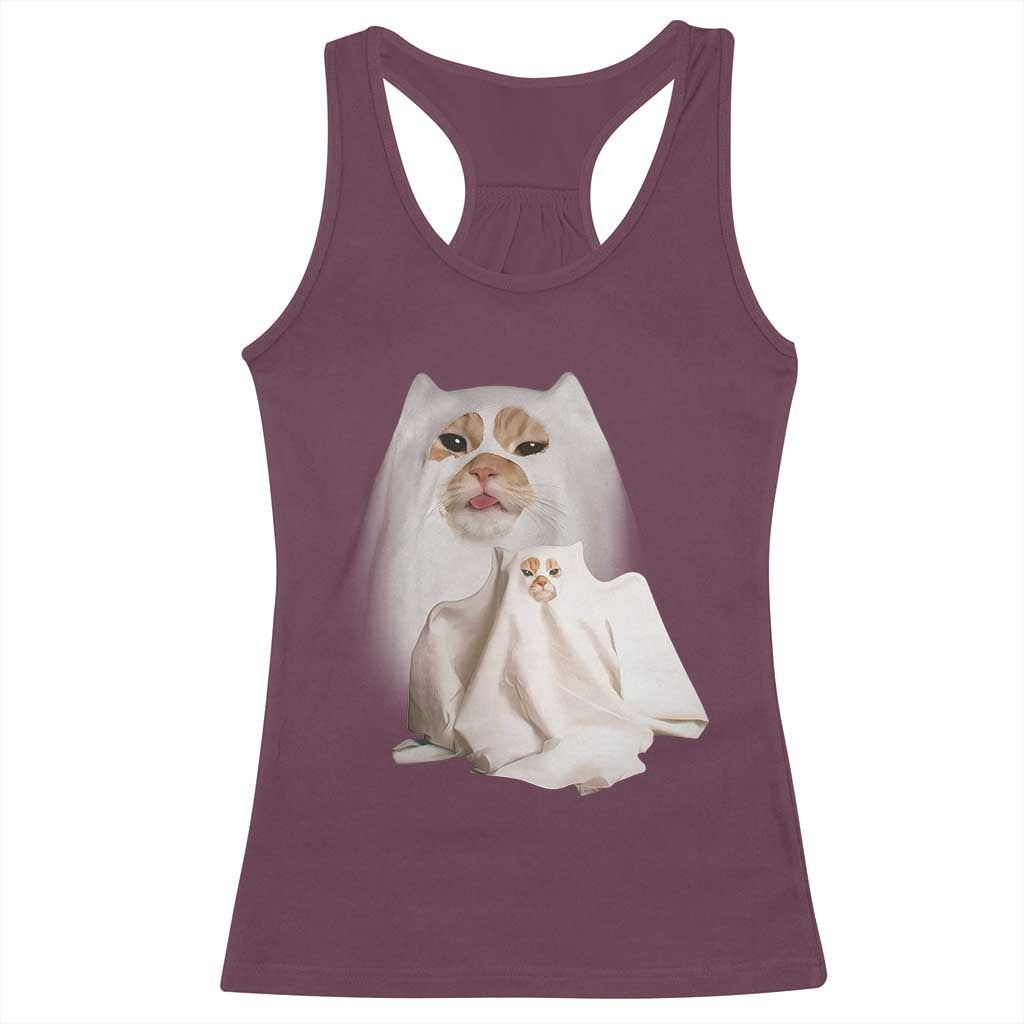 Funny Halloween Ghost Cat Meme Racerback Tank Top TS10 Maroon Print Your Wear