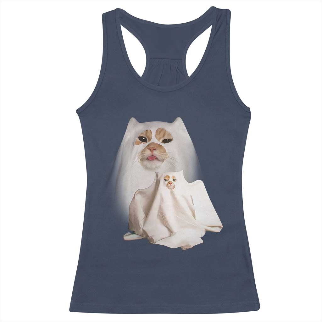 Funny Halloween Ghost Cat Meme Racerback Tank Top TS10 Navy Print Your Wear