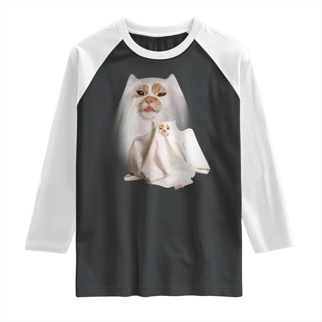 Funny Halloween Ghost Cat Meme Raglan Shirt TS10 Black White Print Your Wear