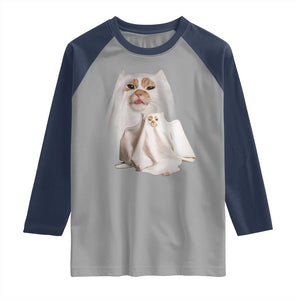 Funny Halloween Ghost Cat Meme Raglan Shirt TS10 Sport Gray Navy Print Your Wear
