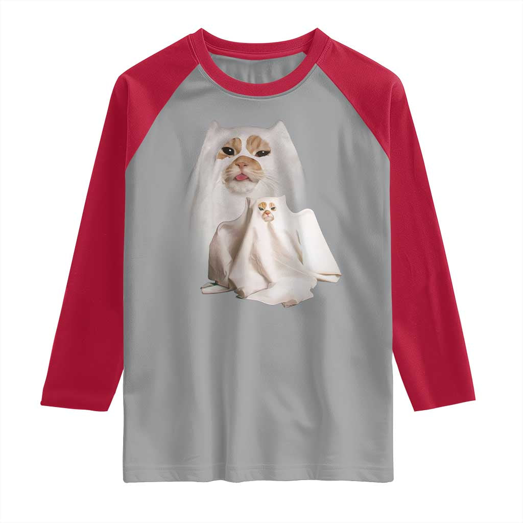 Funny Halloween Ghost Cat Meme Raglan Shirt TS10 Sport Gray Red Print Your Wear