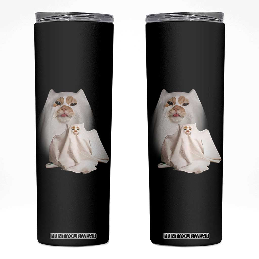 Funny Halloween Ghost Cat Meme Skinny Tumbler TS10 Black Print Your Wear