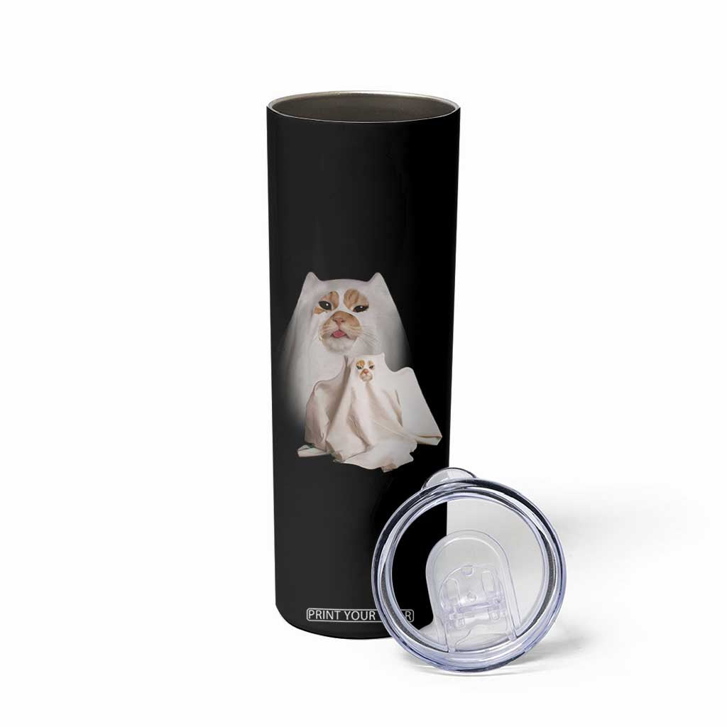Funny Halloween Ghost Cat Meme Skinny Tumbler TS10 Print Your Wear
