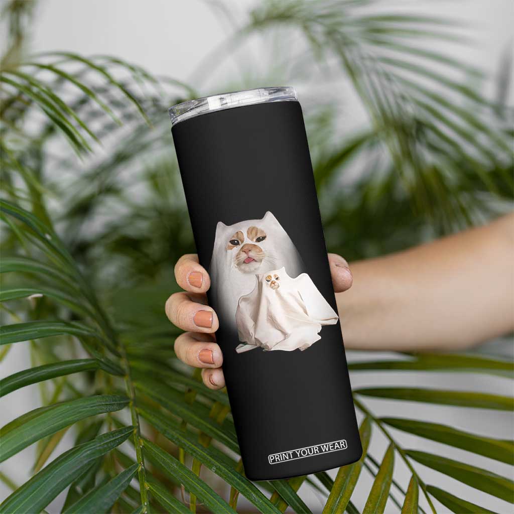 Funny Halloween Ghost Cat Meme Skinny Tumbler TS10 Print Your Wear