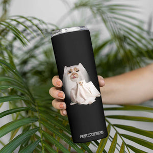 Funny Halloween Ghost Cat Meme Skinny Tumbler TS10 Print Your Wear