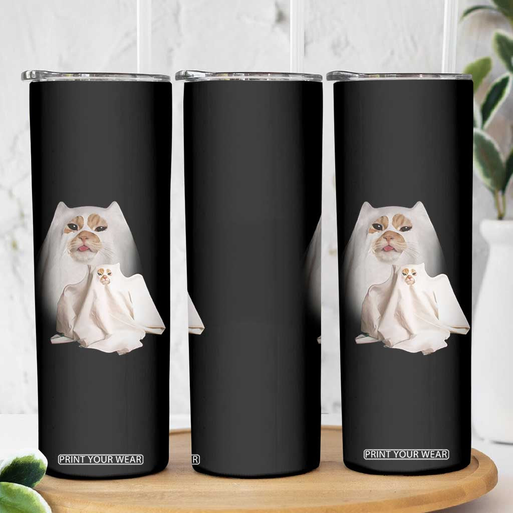Funny Halloween Ghost Cat Meme Skinny Tumbler TS10 Print Your Wear