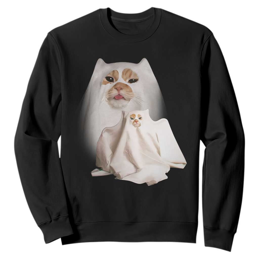 Funny Halloween Ghost Cat Meme Sweatshirt TS10 Black Print Your Wear